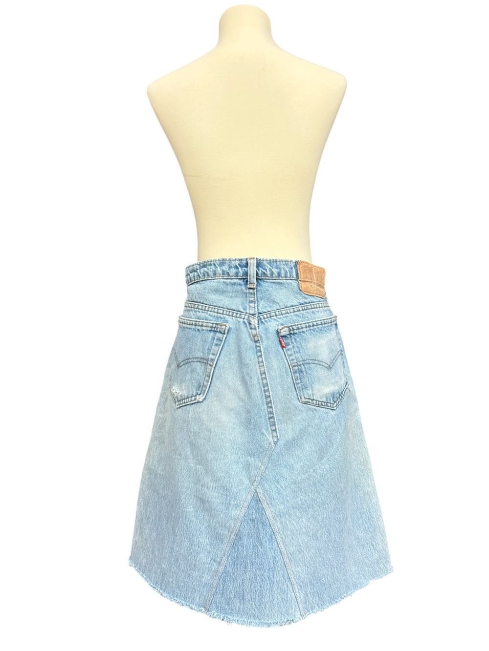 Vintage Leather Patchwork Skirt Upcycled Levi’s 501 Denim Jeans Size 12 - Picture 4 of 16